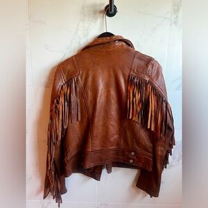 Cognac Mauritius genuine leather jacket fringe, Medium, women’s. SIZE 8